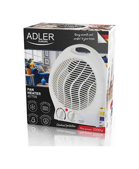 Adler Heater AD 7728 Fan Heater, 2000 W, Number of power levels 2, White