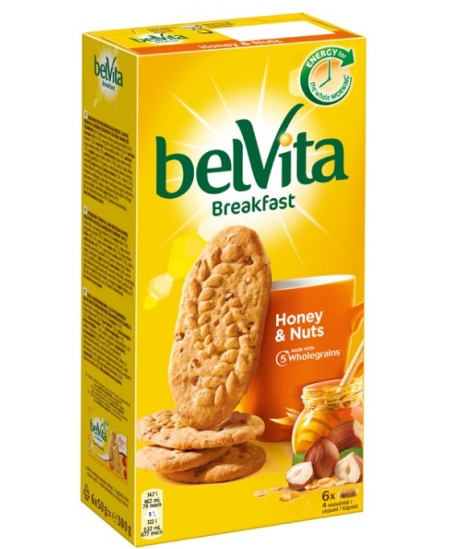 Sausainiai BELVITA, su riešutais ir medumi, 300 g