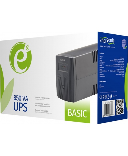 EnerGenie EG-UPS-B850 "Basic 850" UPS, Shuko output sockets 850 VA, 510 W, 220V±25% V, AC 220V±10% V