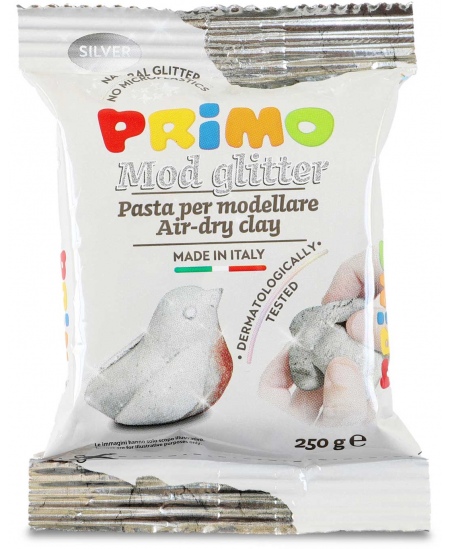 Molis su blizgučiais PRIMO, džiūstantis ore, sidabro spalvos, 250 g