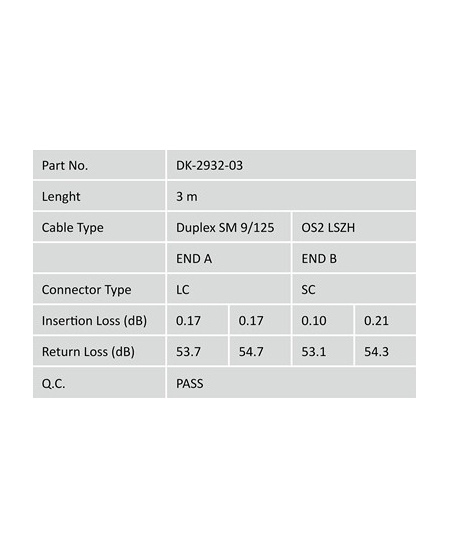 Digitus FO Patch Cord, Duplex, LC to SC SM OS2 09/125 µ, 3 m