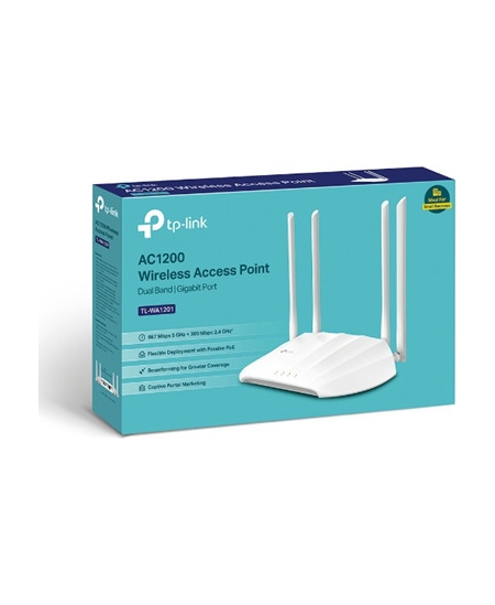 TP-LINK | Access Point | TL-WA1201 | 802.11ac | 2.4GHz/5 GHz | 300+867 Mbit/s | 10/100/1000 Mbit/s | Ethernet LAN (RJ-45) ports 