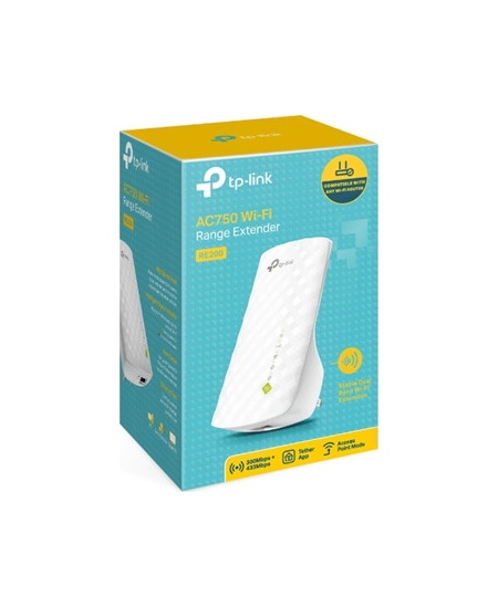 TP-LINK | Extender | RE200 | 802.11ac | 2.4GHz/5GHz | 300+433  Mbit/s | 10/100 Mbit/s | Ethernet LAN (RJ-45) ports 1 | MU-MiMO N