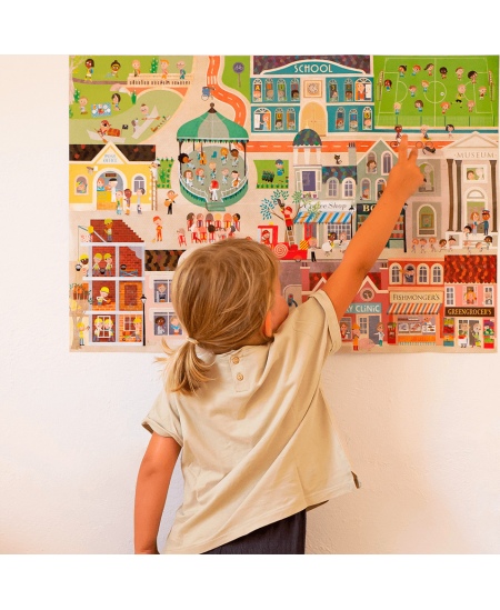 Didelis plakatas su daugkartiniais lipdukais Apli Kids „MIESTAS“