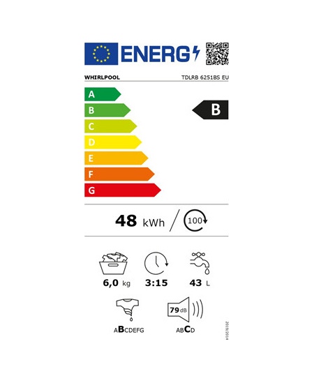 Whirlpool Washing Machine | TDLRB 6251BS EU | Energy efficiency class B | Top loading | Washing capacity 6 kg | 1200 RPM | Depth