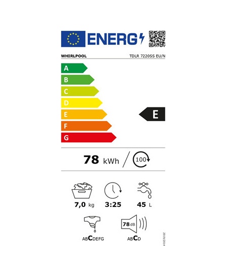 Whirlpool Washing Machine | TDLR 7220SS EU/N | Energy efficiency class E | Top loading | Washing capacity 7 kg | 1200 RPM | Dept