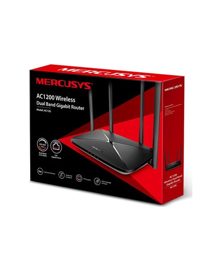 Mercusys AC1200 Wireless Dual Band Gigabit Router AC12G 802.11ac, 300+867 Mbit/s, 10/100/1000 Mbit/s, Ethernet LAN (RJ-45) ports