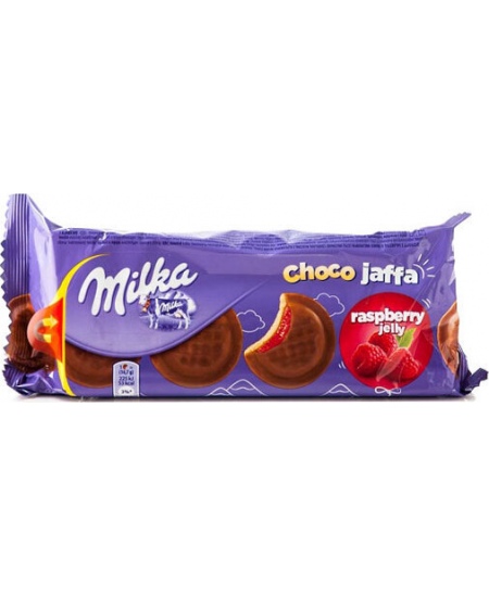 Sausainiai MILKA Jaffa, su aviečių skonio įdaru, 147 g