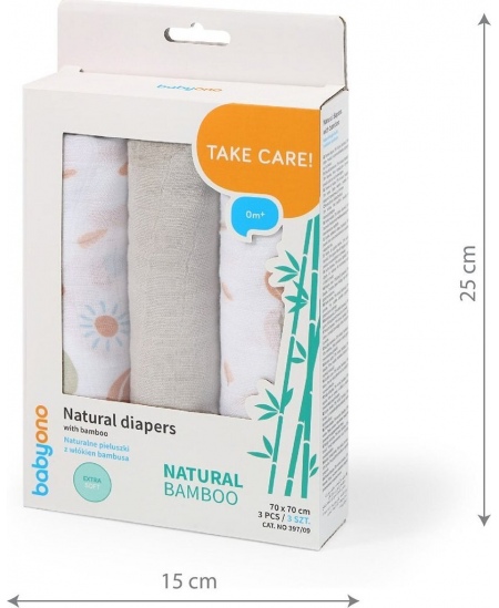 BabyOno vystyklai bambukiniai 3 vnt, pilki 397/09