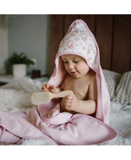 Babyono rankšluostis su gobtuvu frotinis 100x100 rožinis 1552/01