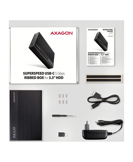 AXAGON Ribbed aluminum USB 3.2 Gen 1 - SATA 6G external box for 3.5" HDD