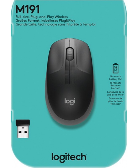 Logitech | Full size Mouse | M190 | Wireless | USB | Charcoal