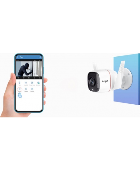 TP-LINK | Outdoor Security Wi-Fi Camera | TC65 | Bullet | 3 MP | 3.89 mm/F2.2 | H.264 | Micro SD, Max. 128GB