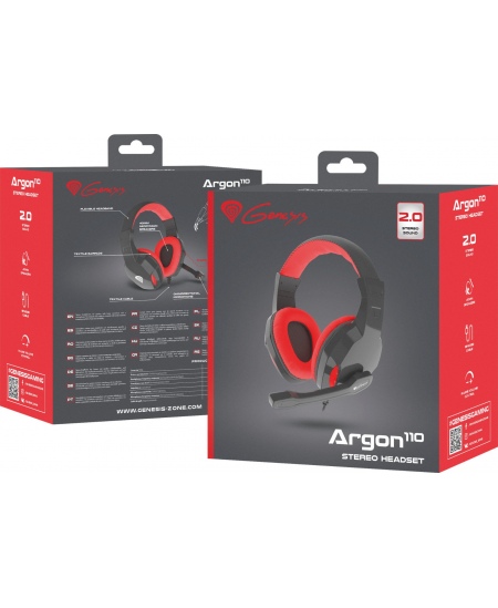 GENESIS ARGON 110 Gaming Headset, On-Ear, Wired, Microphone, Black/Red