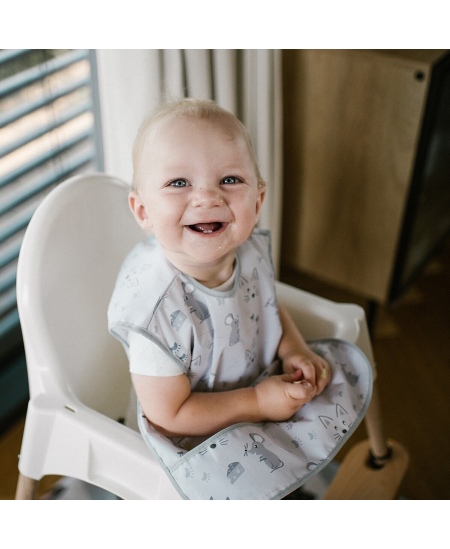 Babyono prijuostė neperšlampama su kišene nuo 6 mėn peliukas pilkas 1641/01