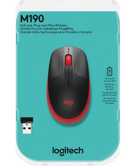 Logitech | Full size Mouse | M190 | Wireless | USB | Red