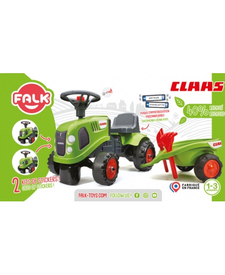 FALK Traktorek Baby Claas Zielony z Przyczepką + akc. od 1 roku