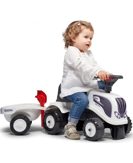 FALK Traktorek Baby Valtra Biały z Przyczepką + akc. od 1 roku