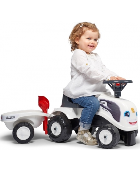 FALK Traktorek Baby Valtra Biały z Przyczepką + akc. od 1 roku