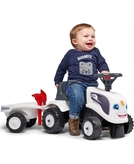 FALK Traktorek Baby Valtra Biały z Przyczepką + akc. od 1 roku