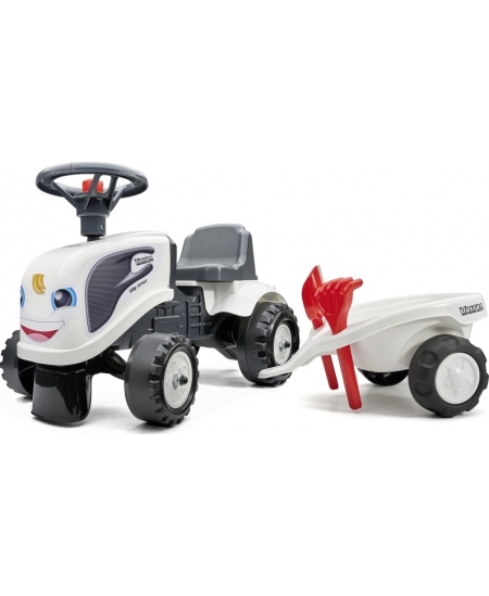 FALK Traktorek Baby Valtra Biały z Przyczepką + akc. od 1 roku