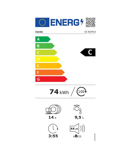 Candy Dishwasher | CI 4C4F1A | Built-in | Width 60 cm | Number of place settings 14 | Number of programs 8 | Energy efficiency c