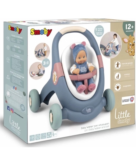 SMOBY Little Chodzik Pchacz 3w1 Wózek dla Dzieci + Lalka Bobas