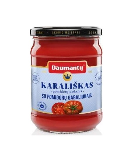 Pomidorų padažas, DAUMANTŲ KARALIŠKAS, su pomidorų gabaliukais, 26% pastos, SPG 40%, 500 g