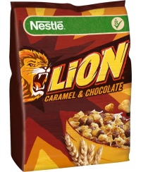 Pusryčių dribsniai NESTLE, Lion, su šokoladu ir karamele,  450g