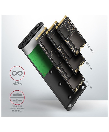 AXAGON External USB-C 3.2 Gen 2 metal box for M.2 SATA SSD disks