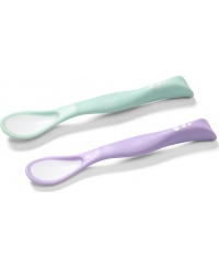Lankstūs šaukšteliai BabyOno, 2 vnt., nuo 6 mėn., violetinė - mėtinė