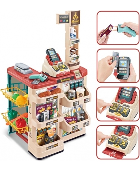 WOOPIE Sklep Supermarket z Wózkiem Sklepowym Waga Kasa Skaner + 48 Akc.