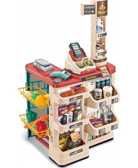 WOOPIE Sklep Supermarket z Wózkiem Sklepowym Waga Kasa Skaner + 48 Akc.