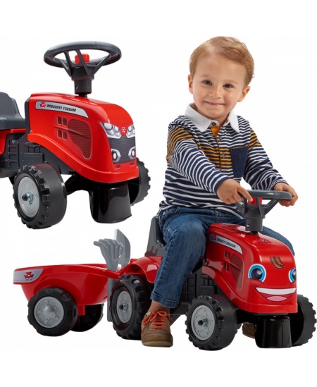 FALK Traktorek Baby Massey Ferguson Czerwony z Przyczepką + akc. Od 1 roku