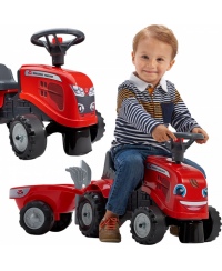 FALK Traktorek Baby Massey Ferguson Czerwony z Przyczepką + akc. Od 1 roku