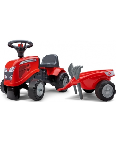 FALK Traktorek Baby Massey Ferguson Czerwony z Przyczepką + akc. Od 1 roku