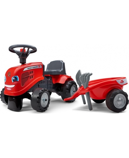 FALK Traktorek Baby Massey Ferguson Czerwony z Przyczepką + akc. Od 1 roku