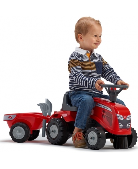 FALK Traktorek Baby Massey Ferguson Czerwony z Przyczepką + akc. Od 1 roku