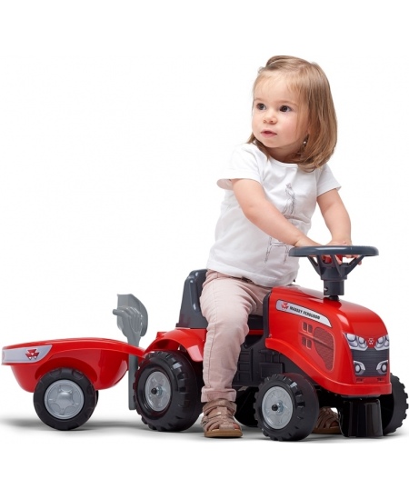 FALK Traktorek Baby Massey Ferguson Czerwony z Przyczepką + akc. Od 1 roku