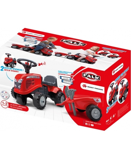 FALK Traktorek Baby Massey Ferguson Czerwony z Przyczepką + akc. Od 1 roku