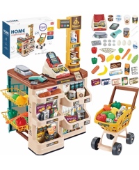 WOOPIE Sklep Supermarket z Wózkiem Waga Kasa Skaner + 48 Akc.