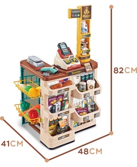 WOOPIE Sklep Supermarket z Wózkiem Waga Kasa Skaner + 48 Akc.