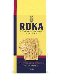 Sūrio trapučiai ROKA Cheddar, su svogūnais, 70 g