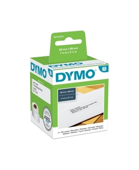 Dymo 99010 (S0722370) Etiketės 28 x 89mm, 2 ritinėliai x 130 etikečių, Balta