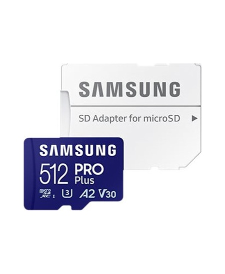 Samsung PRO Plus microSD Card with Adapter 512 GB, MicroSDXC, Flash memory class U3, V30, A2