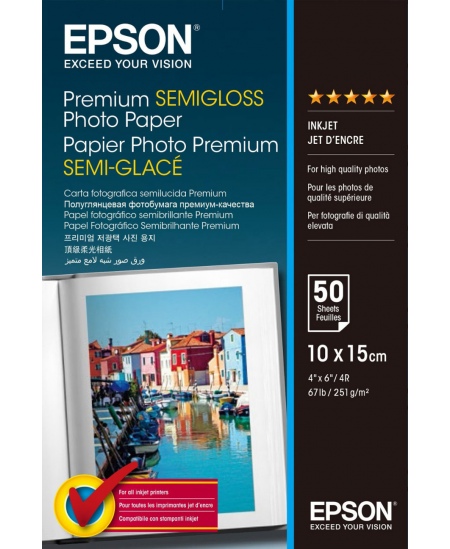 Epson Premium Semigloss Photo Paper 10x15cm, 251g/m2, 50 sheets Epson