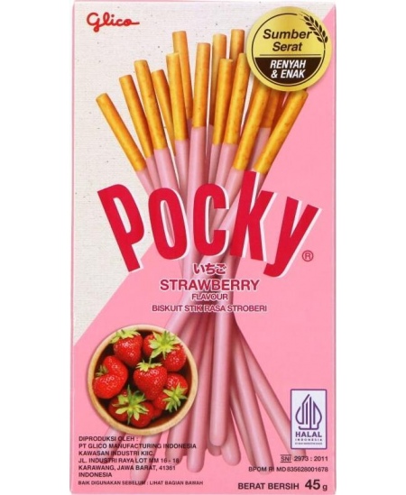 Saldžios lazdelės POCKY, su braškiniu glaistu, 45 g