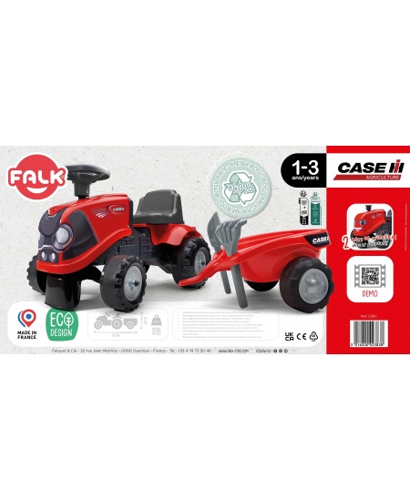 FALK Jeździk Traktorek Baby Case IH Ride-On Czerwony z Przyczepką + akc. od 12 miesięcy