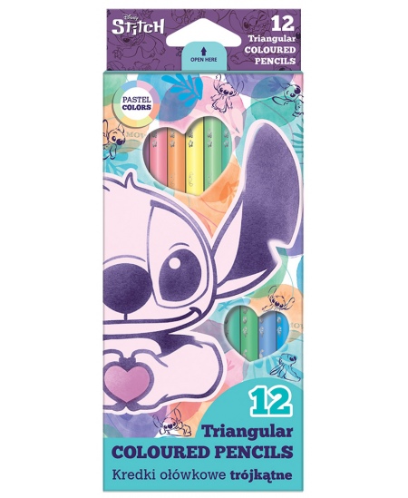 Spalvoti pieštukai DISNEY Stitch Pastel, tribriauniai, 12 spalvų