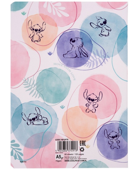 Sąsiuvinis langeliais DISNEY Stitch Pastel Nr. 2, A5, 60 lapų, 70 gms